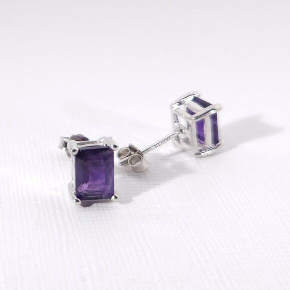 Amethyst Octagon 5x7 Post Earrings in Sterling Silver - Picture 4 of 7